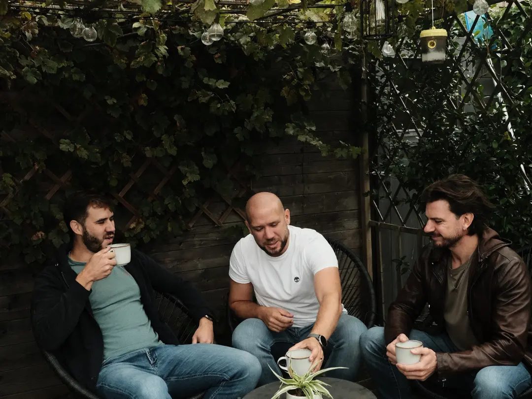 The 3 bro's together drinking coffee in the garden